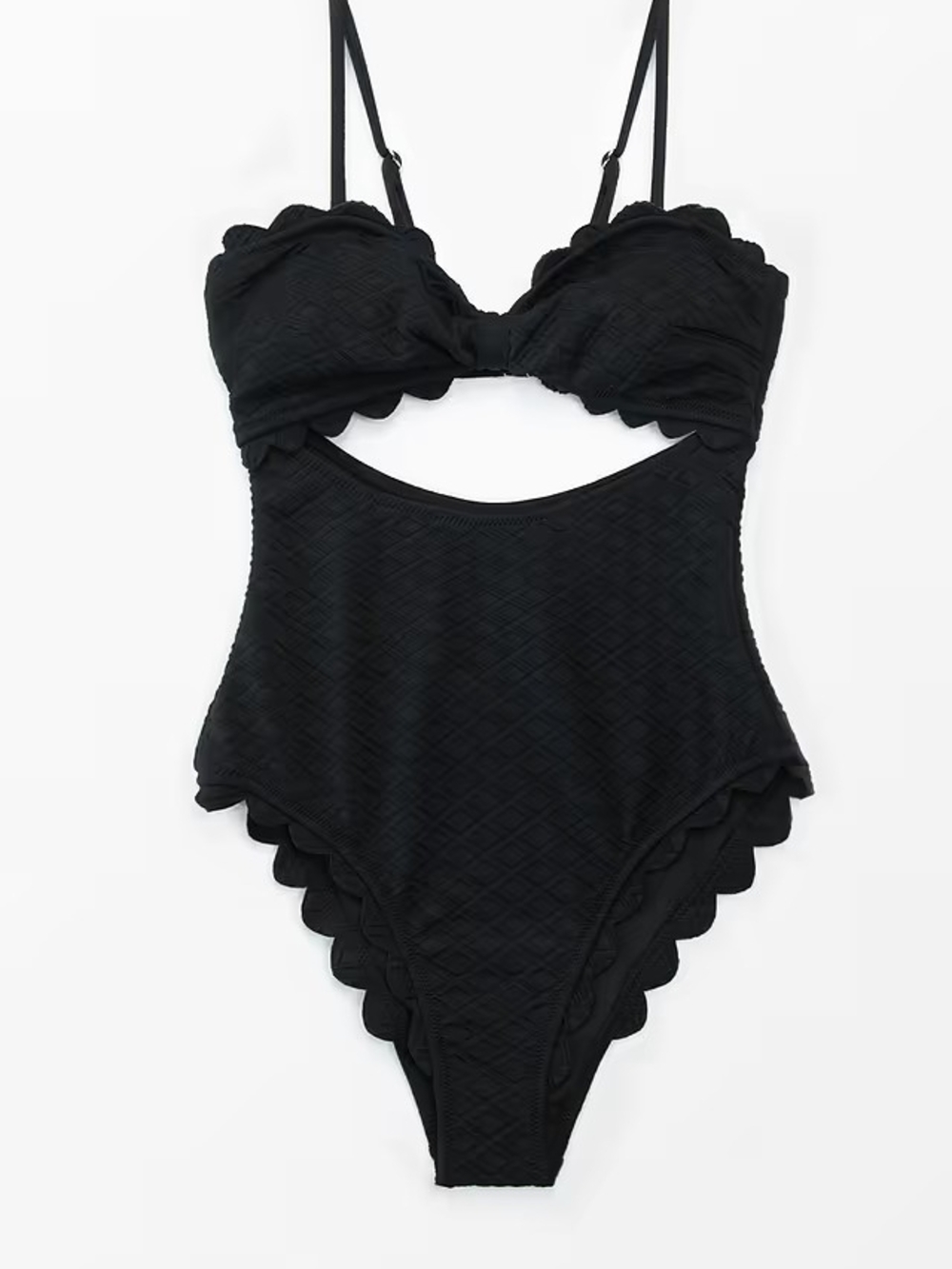 NWT Cupshe One Piece Textured Scallop Cutout Swimsuit L Beach Resort coastal